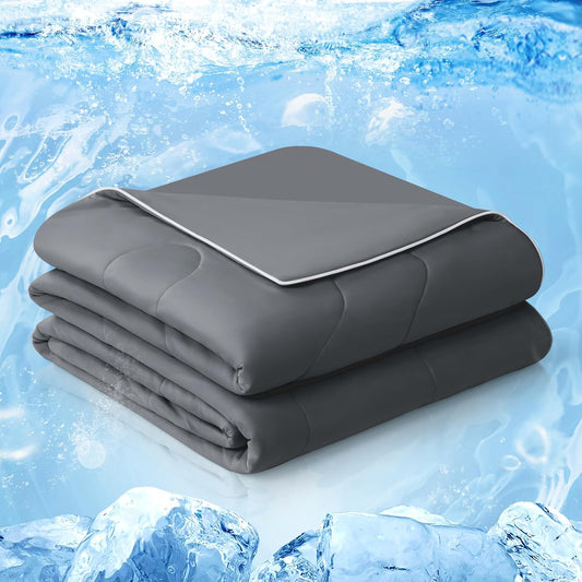 EASELAND Cooling Comforter Queen, Cold Touch Fabric Absorbs Body Heat, Double-Sided Cool Design Soft Fluffy Cooling Blanket for Night Sweats Hot Sleeper(Dark Gray, Queen(90"x90"))