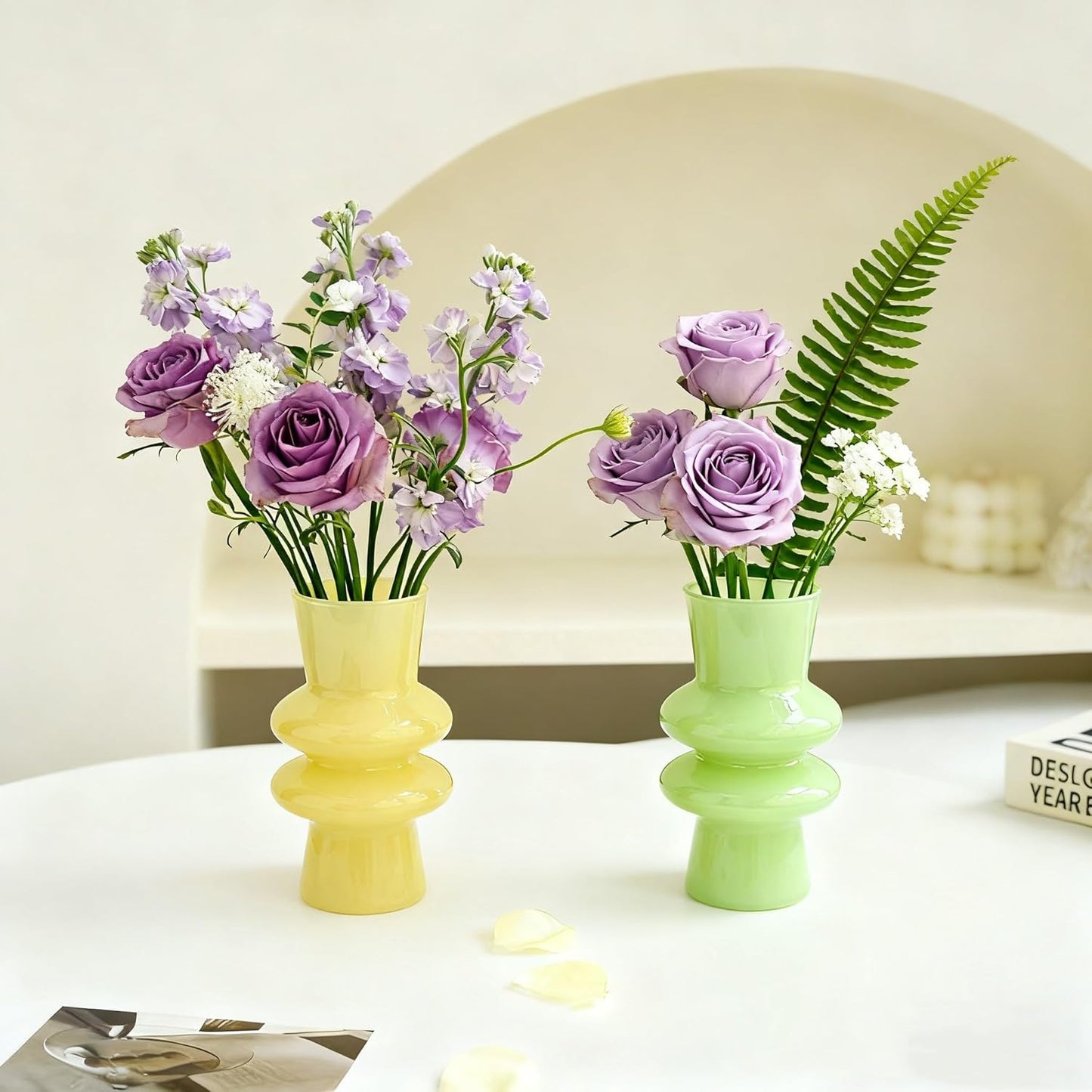 JSPYFITS Glass Vases for Decor, 7.8 Inch Four- Layer Hydroponic Glass Vase Bubble Flower Vases Decorative for Home Décor, Funky Modern Geometric for Living Room/Wedding/Party/Office(Milky Green)