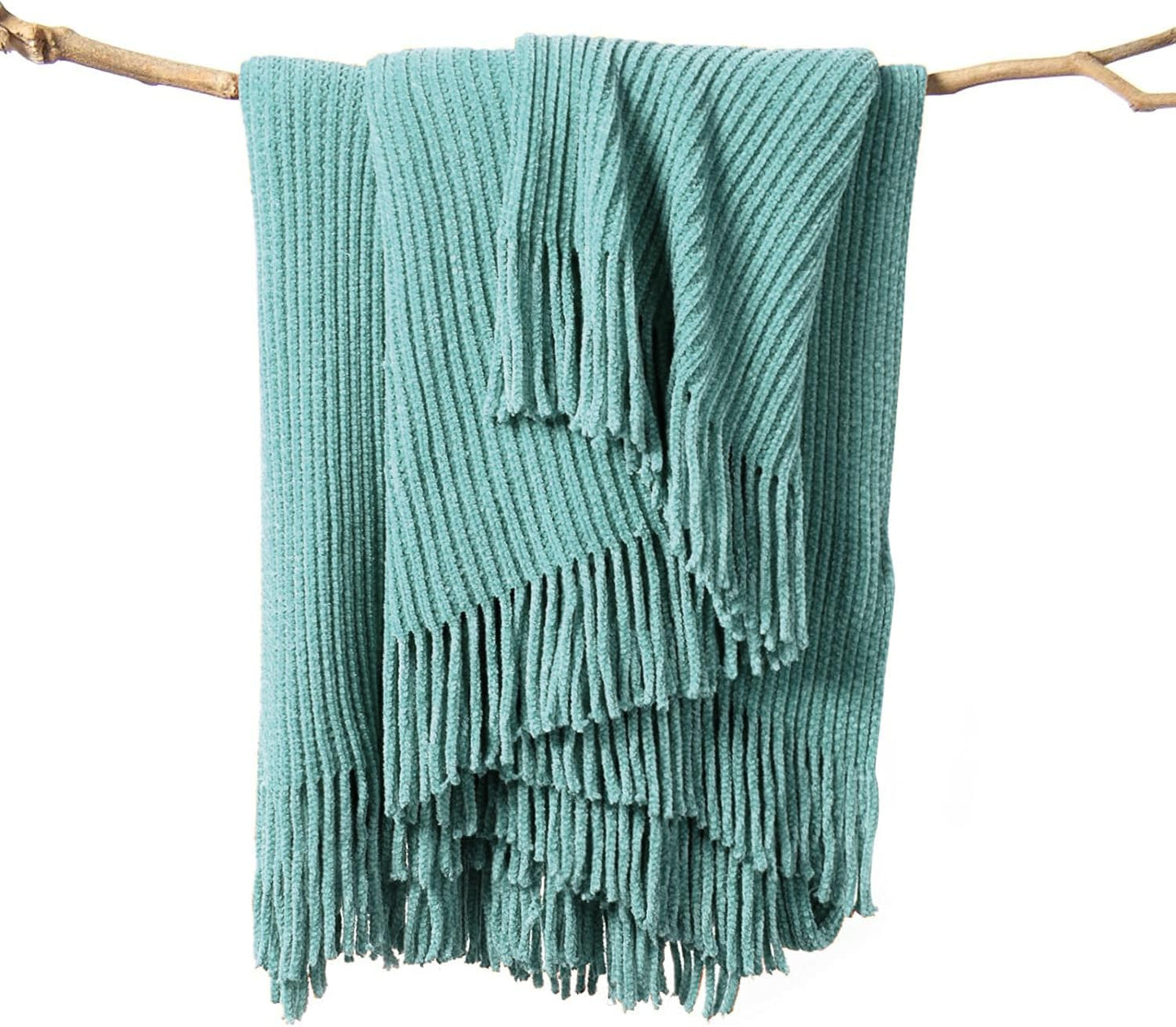 lifein Throw Blanket for Couch, Soft Boho Decor Bed Throw,Cozy Blue Chenille Knitted Small Farmhouse Lightweight Throw (Aqua,50 * 60")