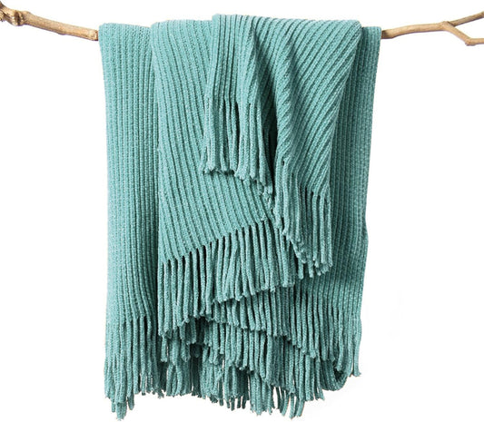 lifein Throw Blanket for Couch, Soft Boho Decor Bed Throw,Cozy Blue Chenille Knitted Small Farmhouse Lightweight Throw (Aqua,50 * 60")