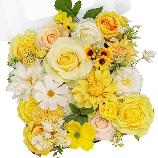 TINGE TIME Fake Flowers Artificial Flowers Peonies Bulbous Chrysanthemum Daisy Hydrangea Sunflower Violets Dahlia Daffodils Epiphyllum Orchid Cherry Blossom Camellia Leyaron (Yellow)