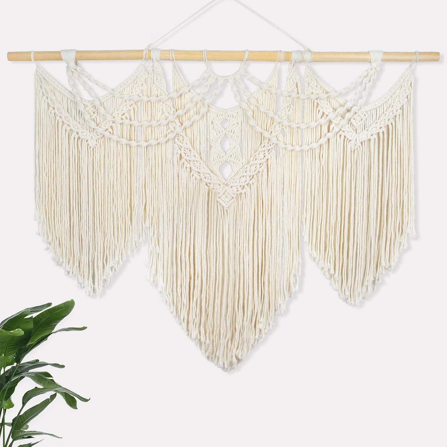 Gliterra Large Macrame Wall Hanging Handmade Boho Tapestry 43"x32" - Wall Art Decor for Living Room, Bedroom, Wedding (Cream)