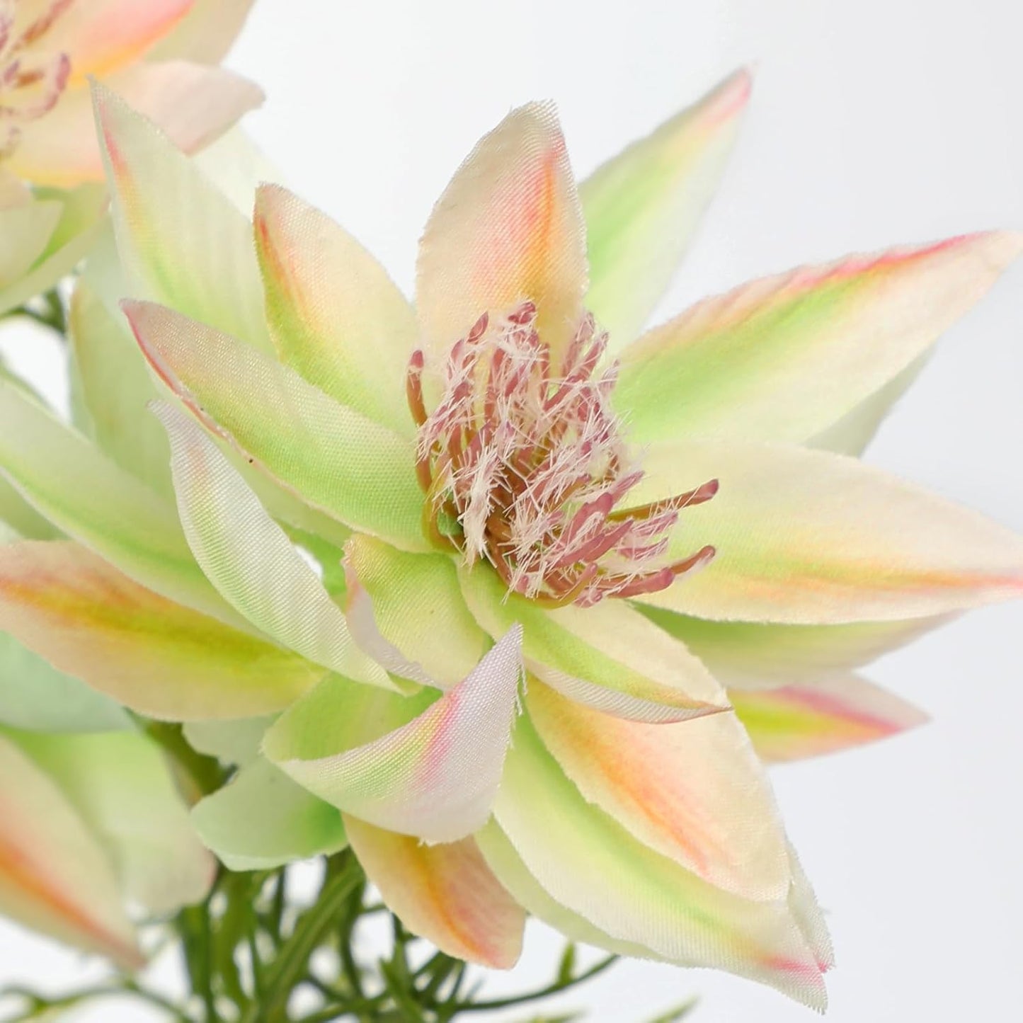 Hollyone 3Pcs Green-Pink Artificial Flowers Silk 26.3" Fake Protea Flower with Long Stem Faux Flowers Arrangement Branch with 6 Heads for DIY Wedding Party Centerpiece Floral Bouquets Table Home Decor