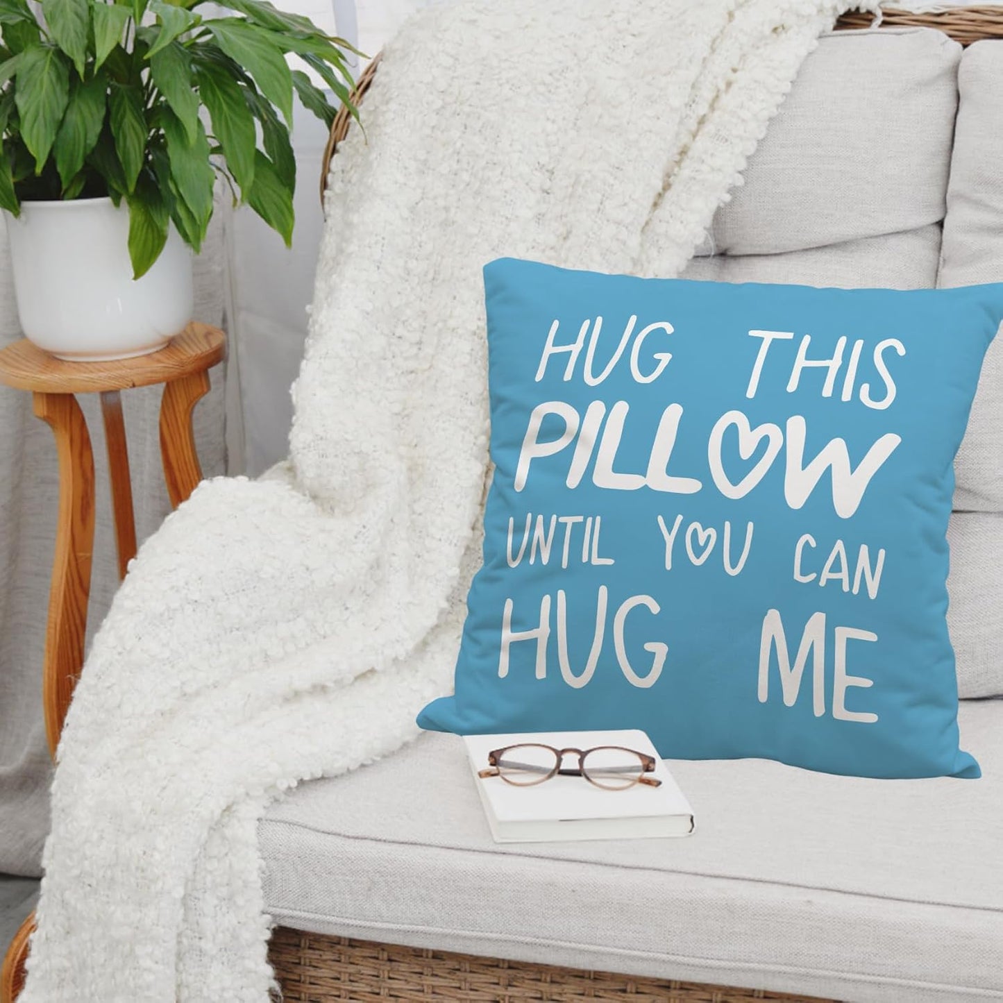 Hug This Pillow Until You Can Hug Me Throw Pillow Covers Decor for Bedroom, 18'' x 18'' Pillow case, Boyfriend Girlfriend Birthday Gifts,Long Distance Relationships Gifts,Valentine's Day Gifts (blue)