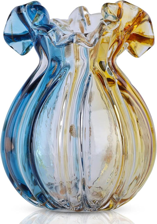 Hand-Blown Glass vase, Unique Wide-Mouth Glass vase, Modern Glass Art Decoration, Suitable for Living Room, Kitchen, Wedding, Dining Table, and Office Centerpiece Floral Arrangements.