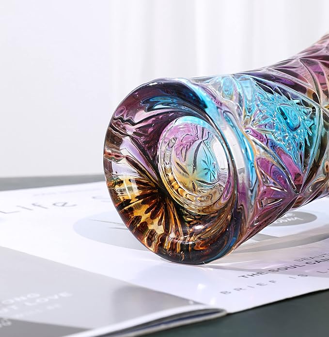 Glass Colorful Vase,Glass Flower Vase Decor for Home Dining Table Living Room,Office Wedding Holiday Party,Handmade Pattern(Sun Flower)