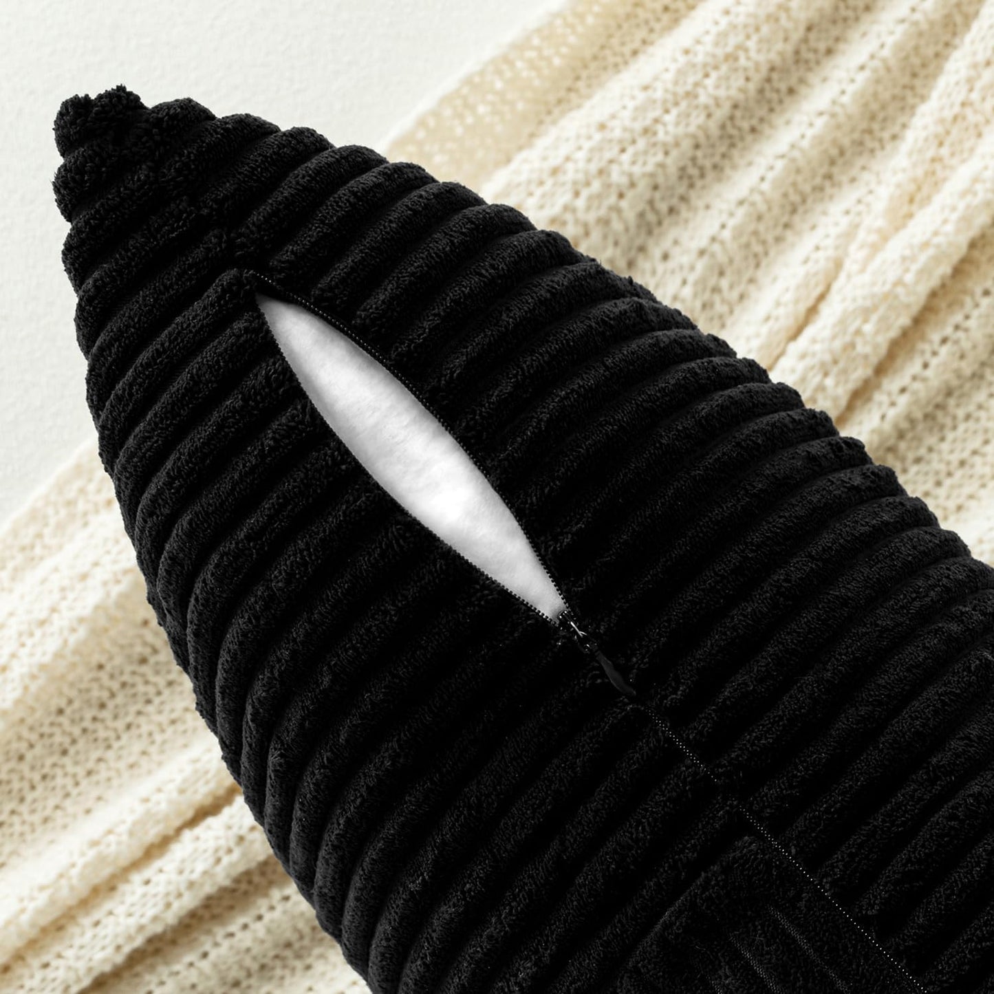 MIULEE Black Corduroy Pillow Covers Pack of 2 Boho Decorative Spliced Throw Pillow Covers Soft Solid Couch Pillowcases Cross Patchwork Textured Cushion Covers for Living Room Bed Sofa 14x22 inch