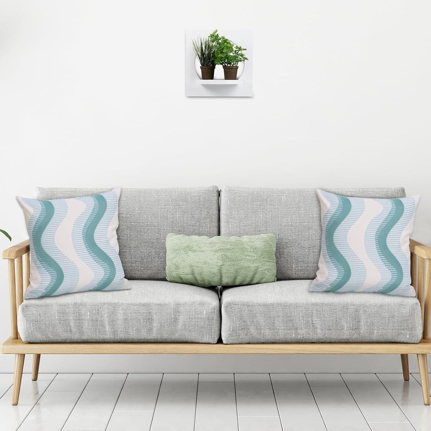 1 PCS Embroidered Throw Pillow Cover Cotton Decorative Square Cushion Cases for Home Sofa Bed and Chair 18 x 18 Inch (Blue Wave-2)