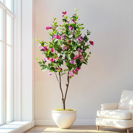 5FT Artificial Bougainvillea Tree Artificial Tree Tall Potted Fake Bougainvillea Trees for Outdoor Indoor Lifelike Potted Faux Plants with Wood Trunk and Flowers Office Wedding Home Decor