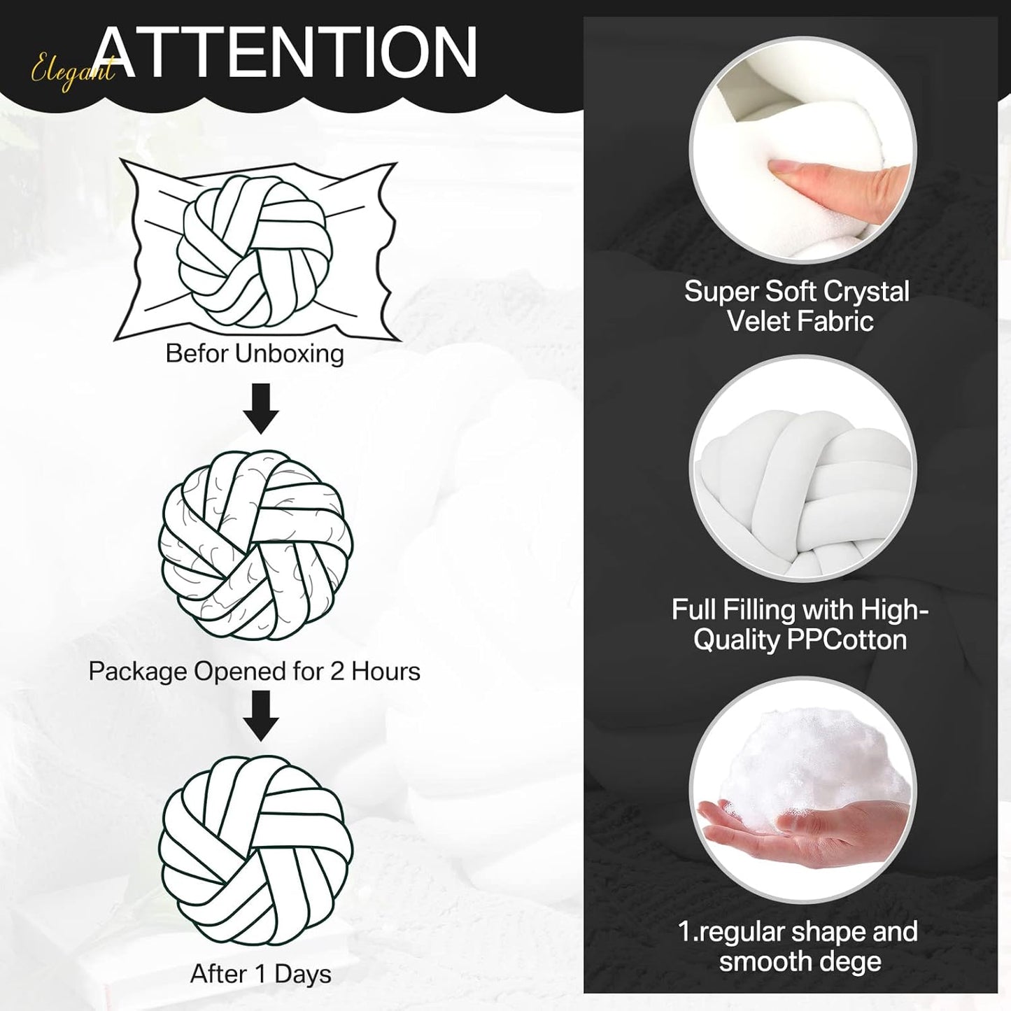 Fumete 2 Pcs 14 Inches Knot Pillow Round Throw Soft Plush Knot Ball Pillow Handmade Knotted Modern Home Decorative Cushion for Bed Bedroom, Sofa, Couch (White)