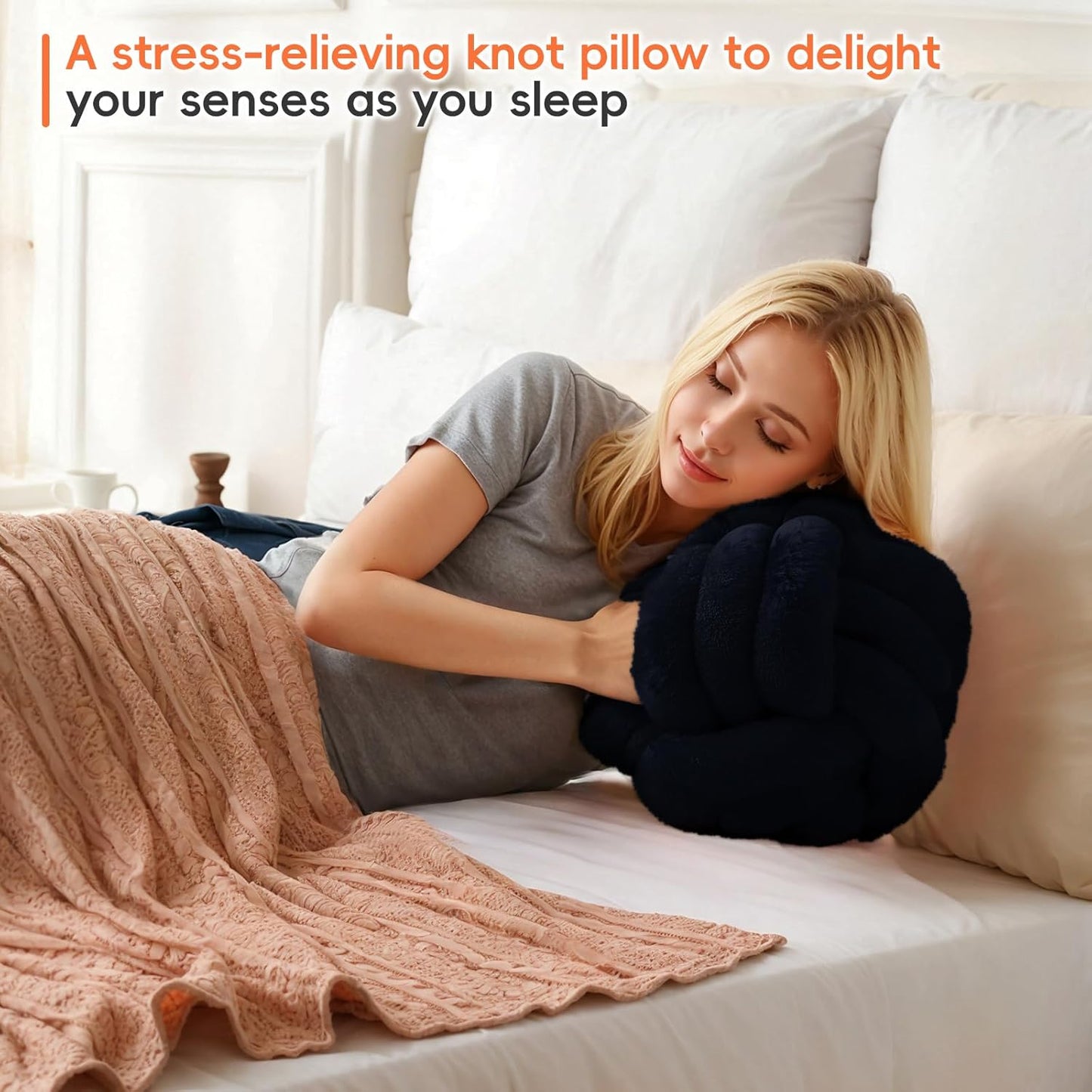 Knot Pillow Ball Plush - Decorative Throw Pillows for Bed Stress Relief, Round Knot Cushion for Sofa Decor Pet Toy, Black 12 inch