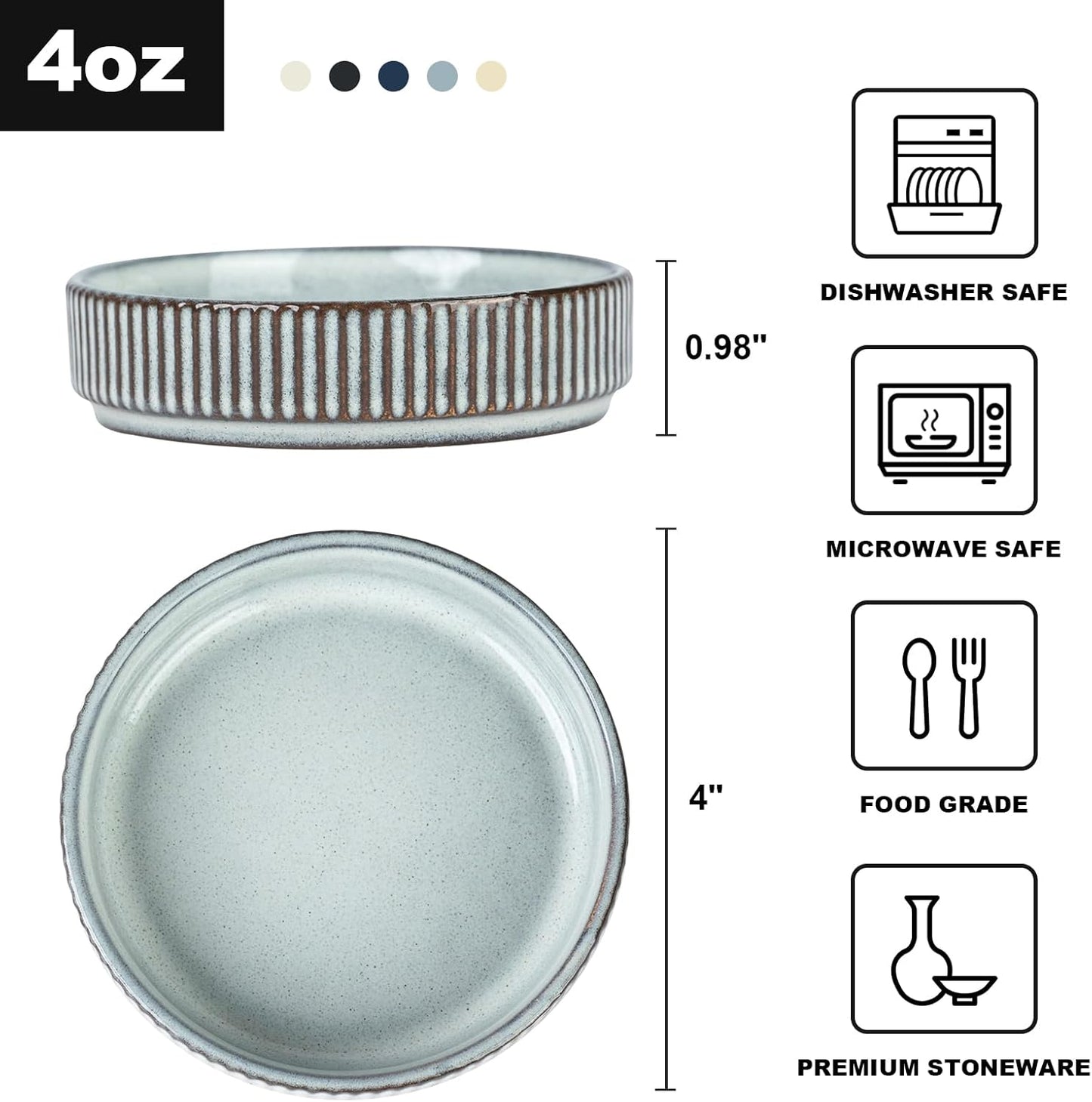 famiware Star Soy Sauce Dish Ceramic Dipping Bowls Set of 6, 4 oz Individual Dip Sauce Cups/Bowls/Dishes/Plates, Small Serving Bowl for Side Dishes, Dessert, Ice Cream, Condiments, Sushi - Smoky Blue