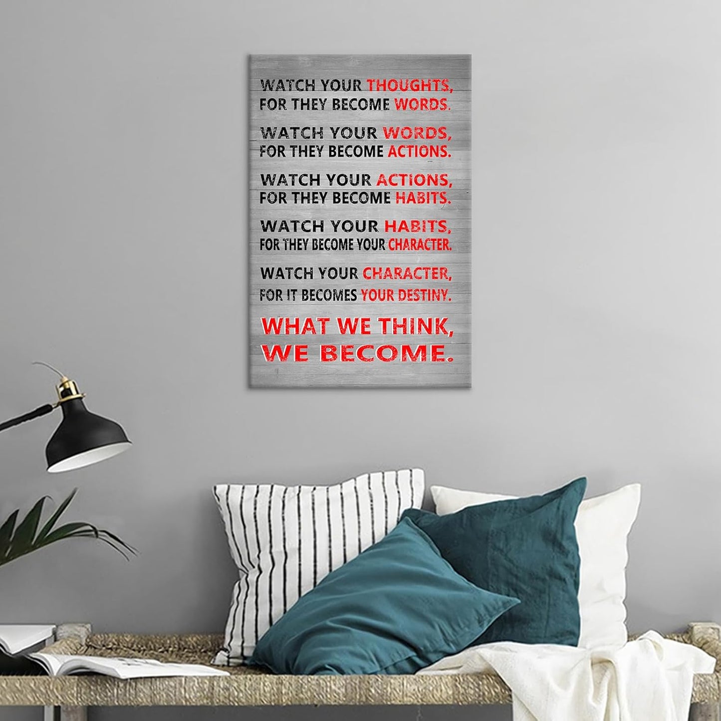 Inspirational Canvas Wall Art Motivational Watch Your Thoughts Entrepreneur Quotes Poster Print Inspiring Painting Picture Artwork for Modern Home Bathroom Classroom Ready to Hang [12''Wx18''H]