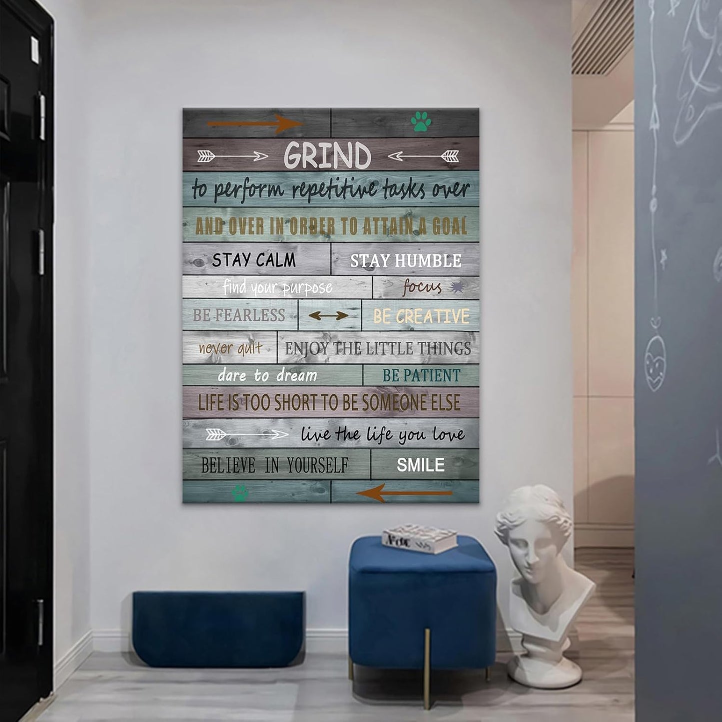 Inspirational Grind Canvas Wall Art Office Decor Motivational Picture Print Retro Theme Painting Poster Artwork for Living Room Workplace Hallway Wall Decoration Stretched and Framed [30''Wx 40''H]