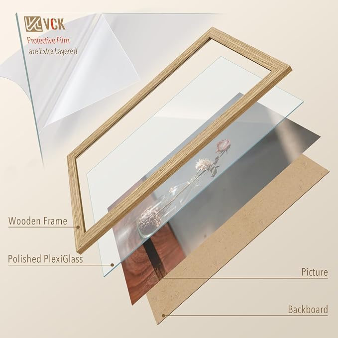 VCK 22x28 Poster Frame Set of 3 - Oak, Natural Solid Wood, Exclusive Wood Grain Picture Frame, Wall Hanging