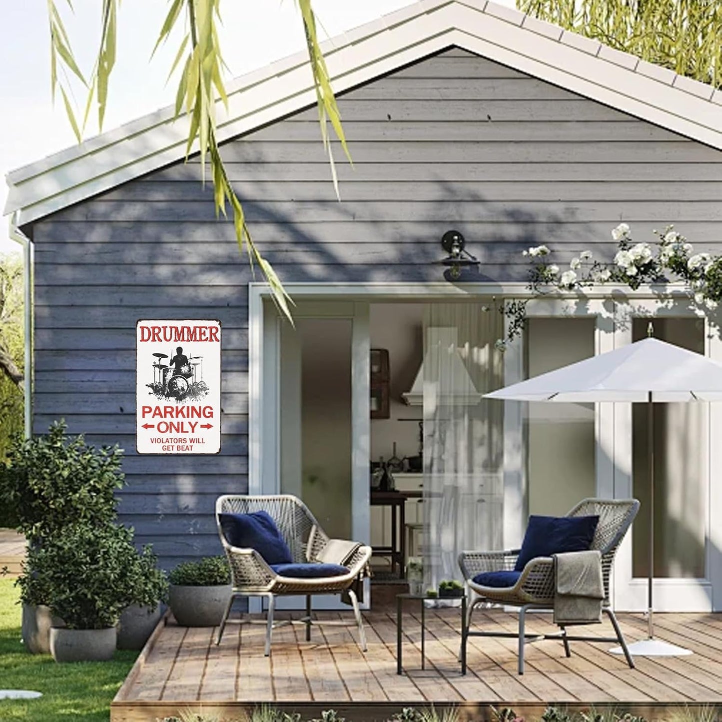 Drummer Parking Only Violators Will Get Beat Tin Sign Drummer Sign for Men Vintage Wall Decor for Men Cave Garage Bar 12×8 Inch