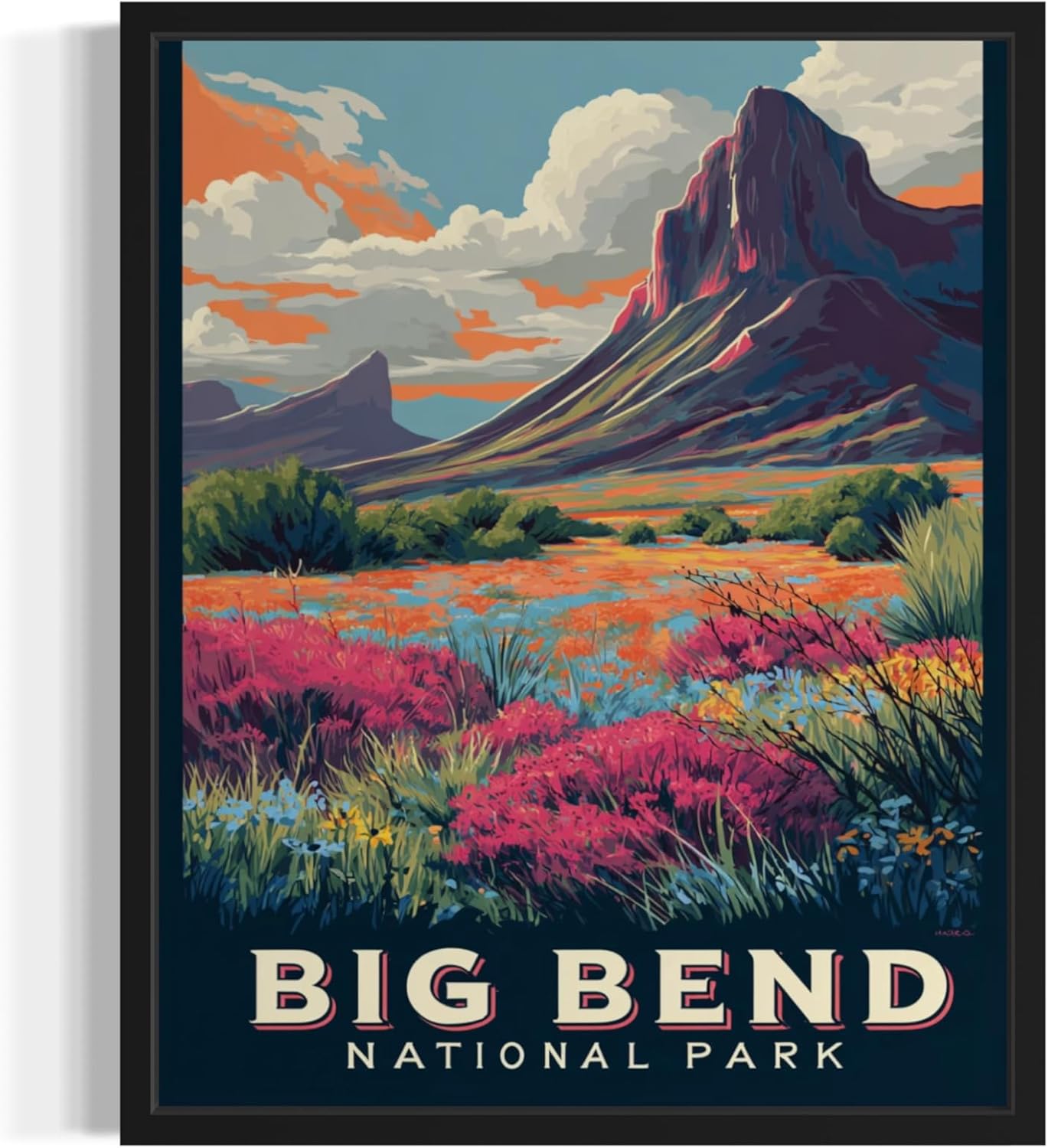 Big Bend National Park Art Print Poster, Vintage Retro Pop Art Travel Wall Art Bedroom Bathroom Living Room Decor 185 (Big Bend, 11 x 14 inches, Black Frame)