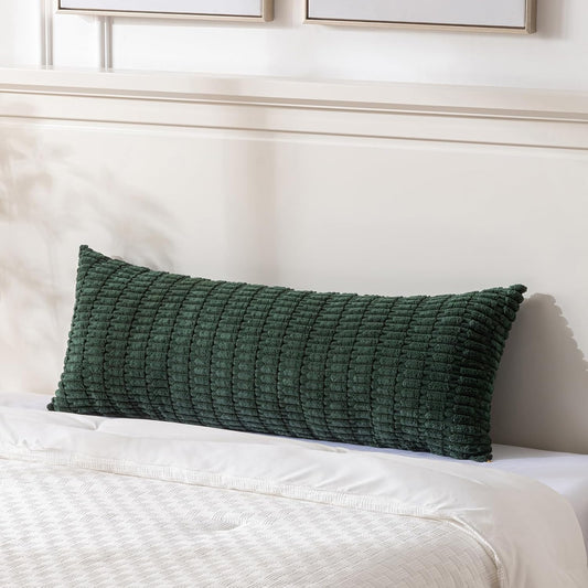 Fancy Homi Dark Green Long Body Lumbar Decorative Throw Pillow Covers 14x36 Inch for Bed Couch Bedroom Bench, Soft Corduroy Rectangle Solid Pillow Case 35x91 cm, Rustic Farmhouse Boho Room Decor