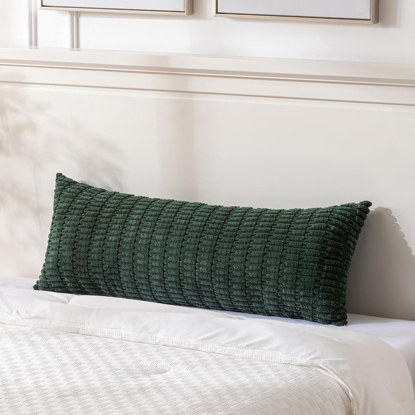 Fancy Homi Dark Green Long Body Lumbar Decorative Throw Pillow Covers 20x54 Inch for Bed Couch Bedroom Bench, Soft Corduroy Rectangle Solid Pillow Case 50x137 cm, Rustic Farmhouse Boho Room Decor