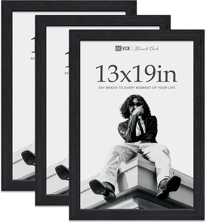 VCK 13x19 Black Oak Poster Frame 3-Pack, Natural Textured Solid Wood Picture Frame, Wall Hanging
