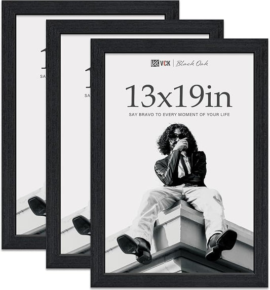 VCK 13x19 Black Oak Poster Frame 3-Pack, Natural Textured Solid Wood Picture Frame, Wall Hanging
