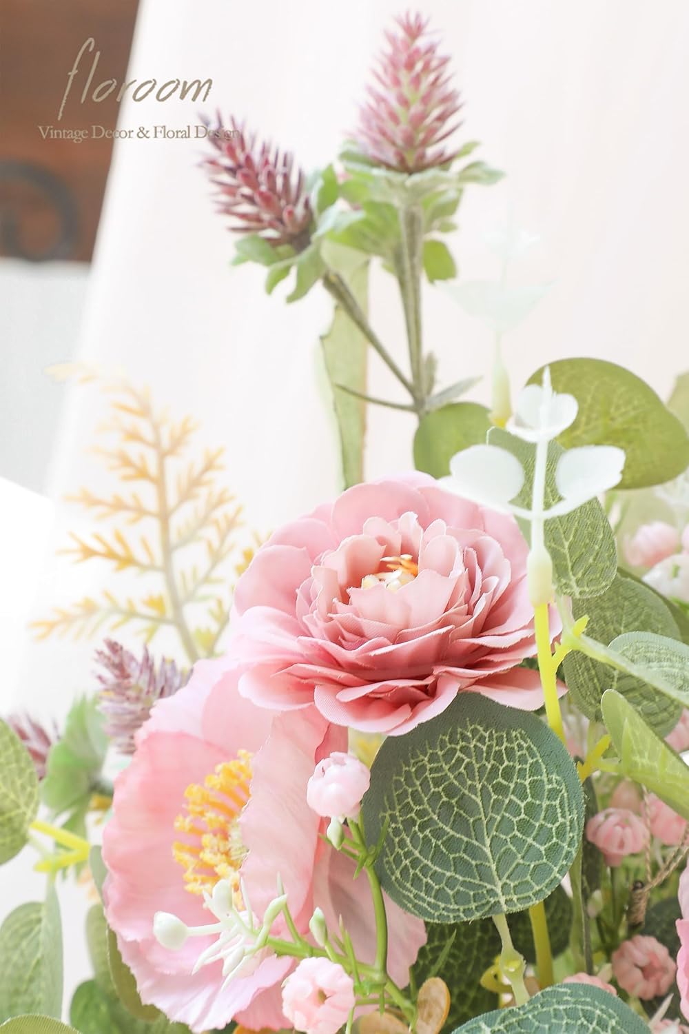 Floroom Artificial Greenery Stems Box Set, 45pcs with 6 Kinds of Faux Greenery Flowers Picks for DIY Bridal Bouquets Wedding Floral Arrangement Table Centerpieces, Dusty Rose & Green