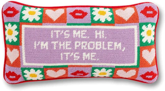 FURBISH Needlepoint Decorative Throw Pillow, Song Lyrics, Small Embroidered Accent Pillow for Bed, Chair, Couch, Sofa, Eclectic Home Decor (It's Me)