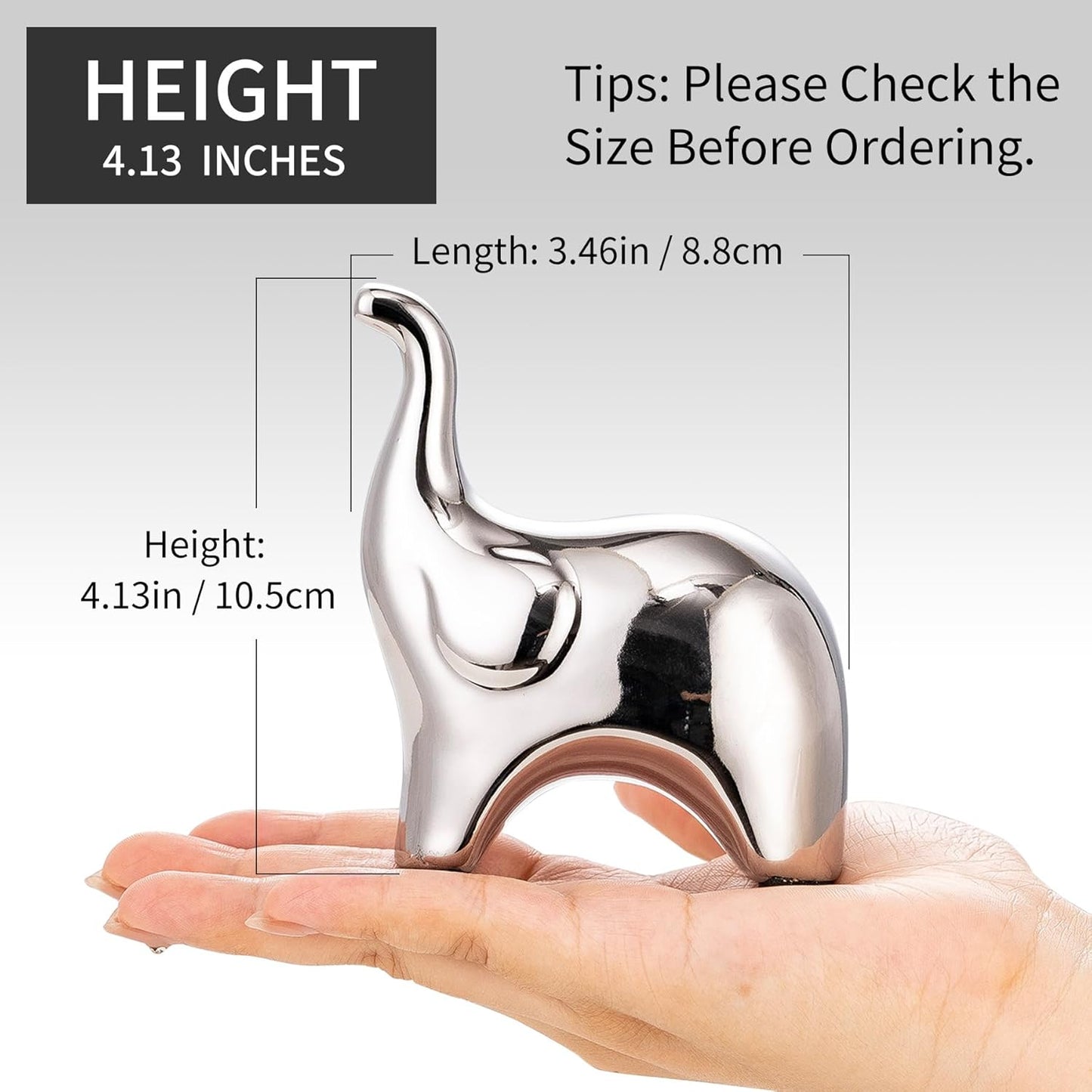 Loving Pair of Small Cute Silver Elephant Statues Silver Home Decor Modern Boho Style Figurine Decorative Ornaments for Living Room, Bedroom, Office Desktop, Cabinets, Shelf