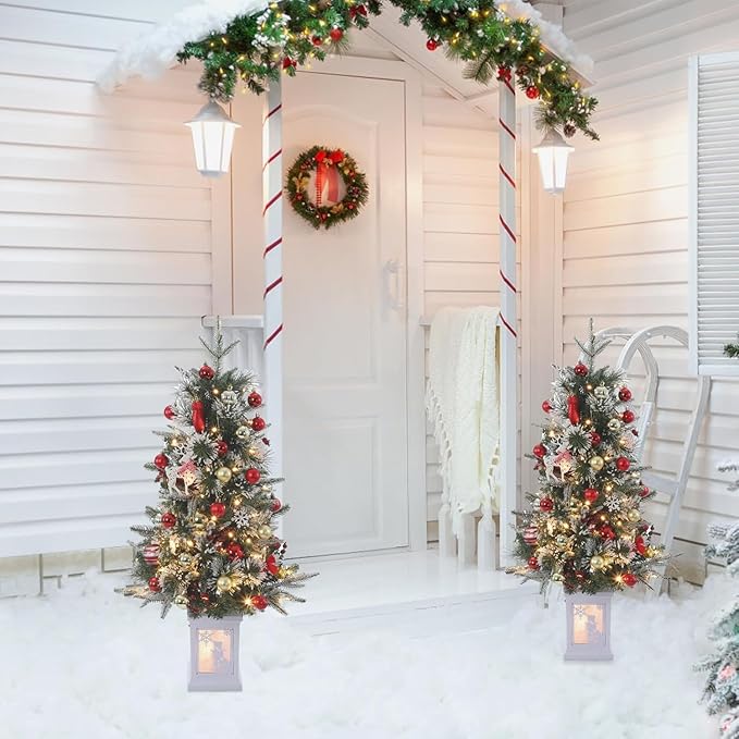 3 Ft Pre-Lit Christmas Tree, Artificial Christmas Trees with Lighting, Xmas Trees with 78 Led Lights, Christmas Decoration for Home, Office, Easy Assembly