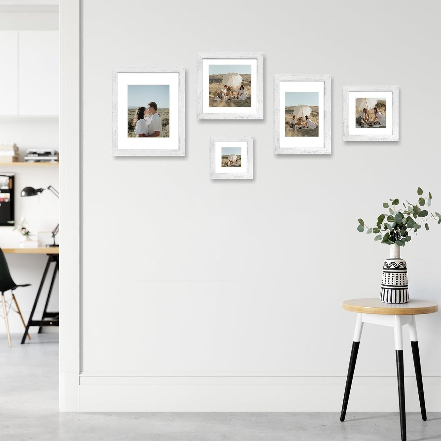 iRahmen 8x8 Picture Frames Set of 4 with Real Glass, Distressed White Frame Display 6x6 Pictures with Mat or 8 x 8 Without Mat, Wood Square Photo Frame for Wall Mount and Tabletop Display