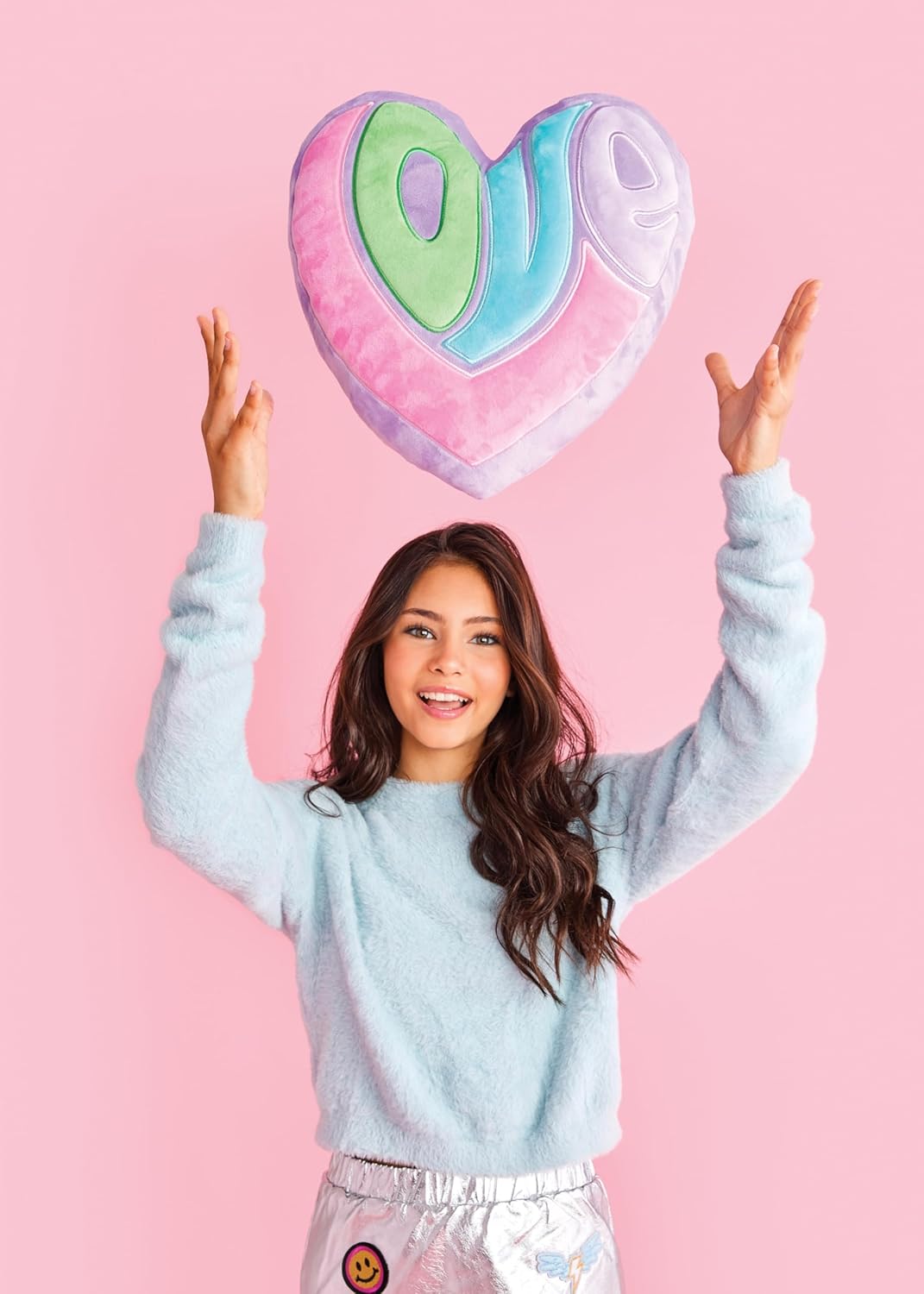 iscream Plush Pastels Love Embroidered Heart Shaped 13" x 13" Fleece Accent Pillow