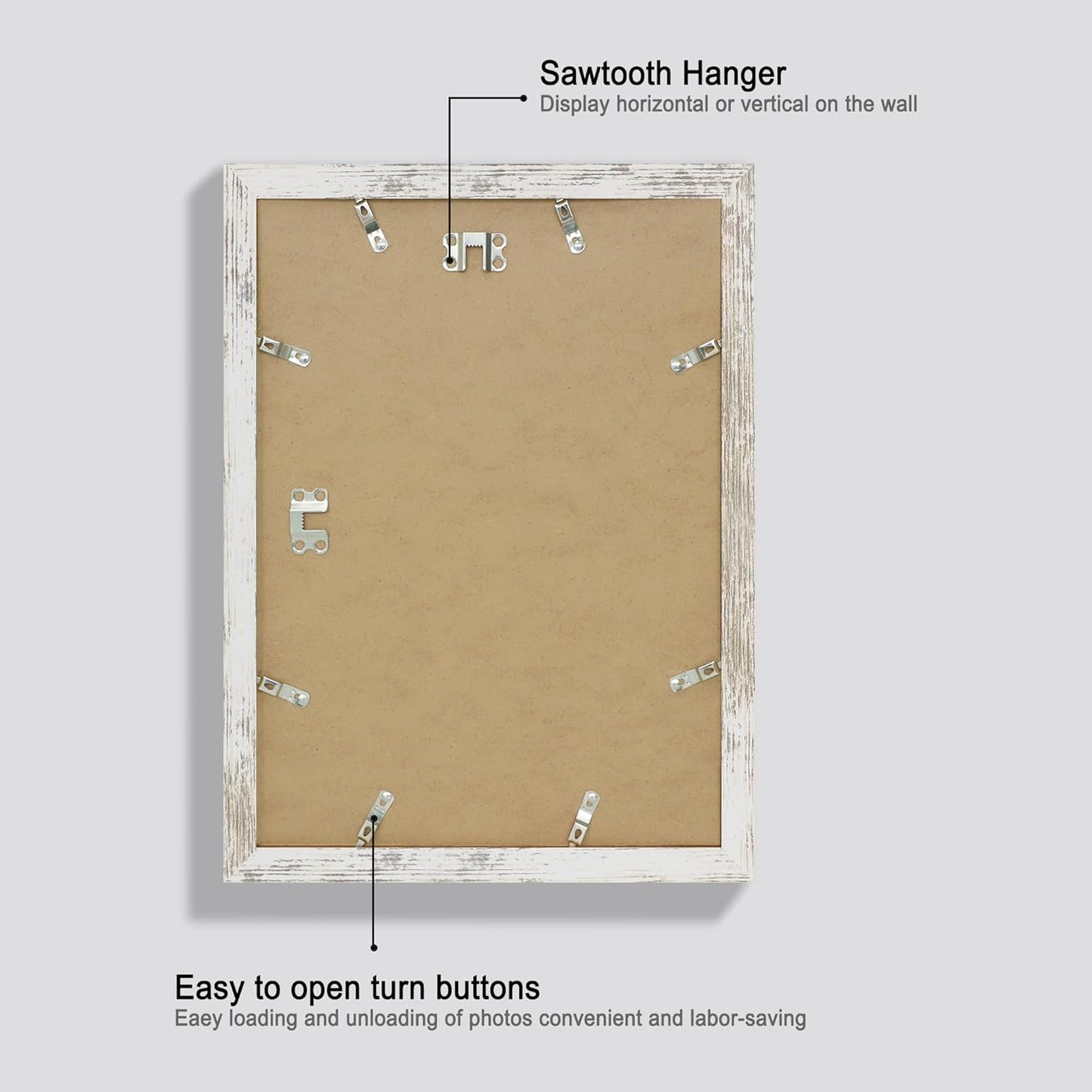 iRahmen 10x14 Picture Frame Set of 2 with Tempered Glass, Distressed White Wood Photo Frames Display 8x12 Picture Frame with Mat or 10 x 14 Without Mat for Horizontal or Vertical Wall Mounting