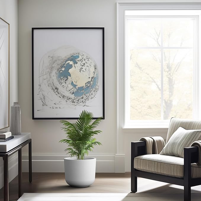 Kante Round Concrete Planter, 13.2 Inch Dia Classic Style Large Plant Pot with Drainage Hole for Indoor & Outdoor Plants, Ideal for Home, Patio, Garden, White