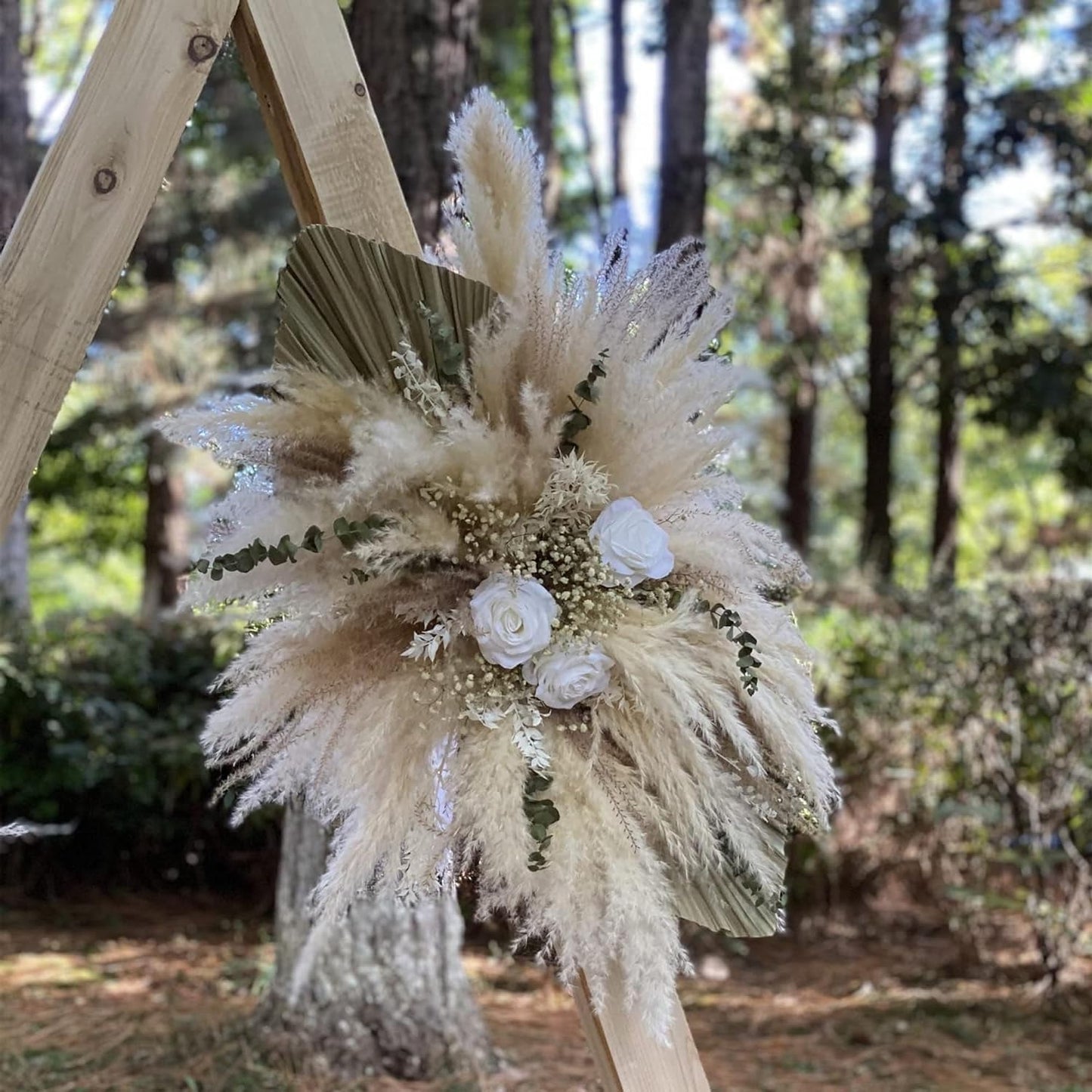DIY White Pampas Arch Swag – Dried Flower Arrangement for Wedding Ceremony, Wall or Mantel Decor(Woodland Boho Bouquet)