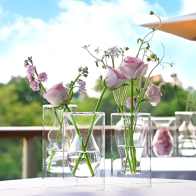 ZENS Clear Glass Bubble Flower Vase, Modern Hand Blown Hollowed Out Glass Vase for Wedding Decorative, Home Décor Small Bouquet.