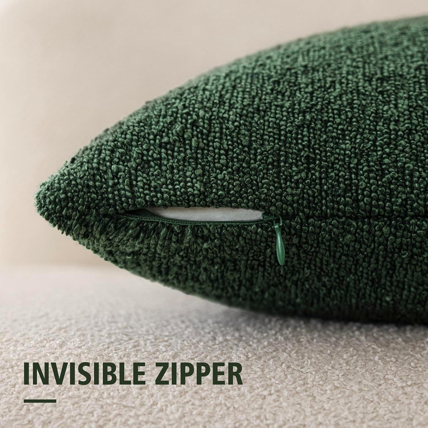 Foindtower Decorative Textured Boucle Throw Pillow Covers Accent Solid Pillow Cases Neutral Soft Cozy Couch Cushion Case for Chair Sofa Bedroom Living Room Home Decor 26x26 Inch,1PC,Pine Green