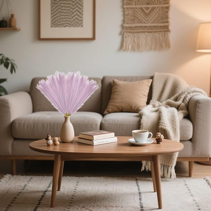 30 Pcs Light Purple Faux Pampas Grass, 17 Inches Artificial Pampas Grass Bulk, Short Fluffy Faux Pompas for Vase Filler, Home Boho, Wedding Anniversaries, Baby Shower Decoration