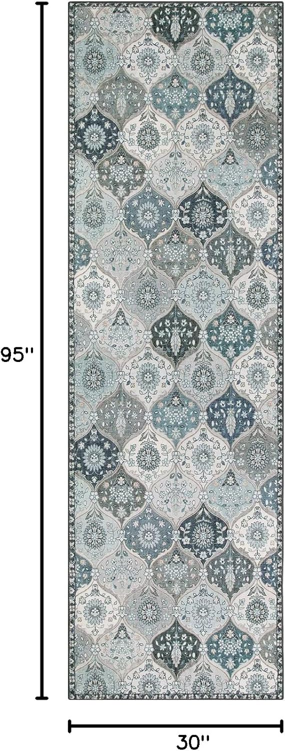 Lahome Moroccan Washable Runner Rug, 2'5''x8' Ultra-Thin Vintage Kitchen Runners for Hallways, Oriental Non-Slip Hallway Rug Carpet for Entryway Bedroom Laundry Room Foyer, Blue