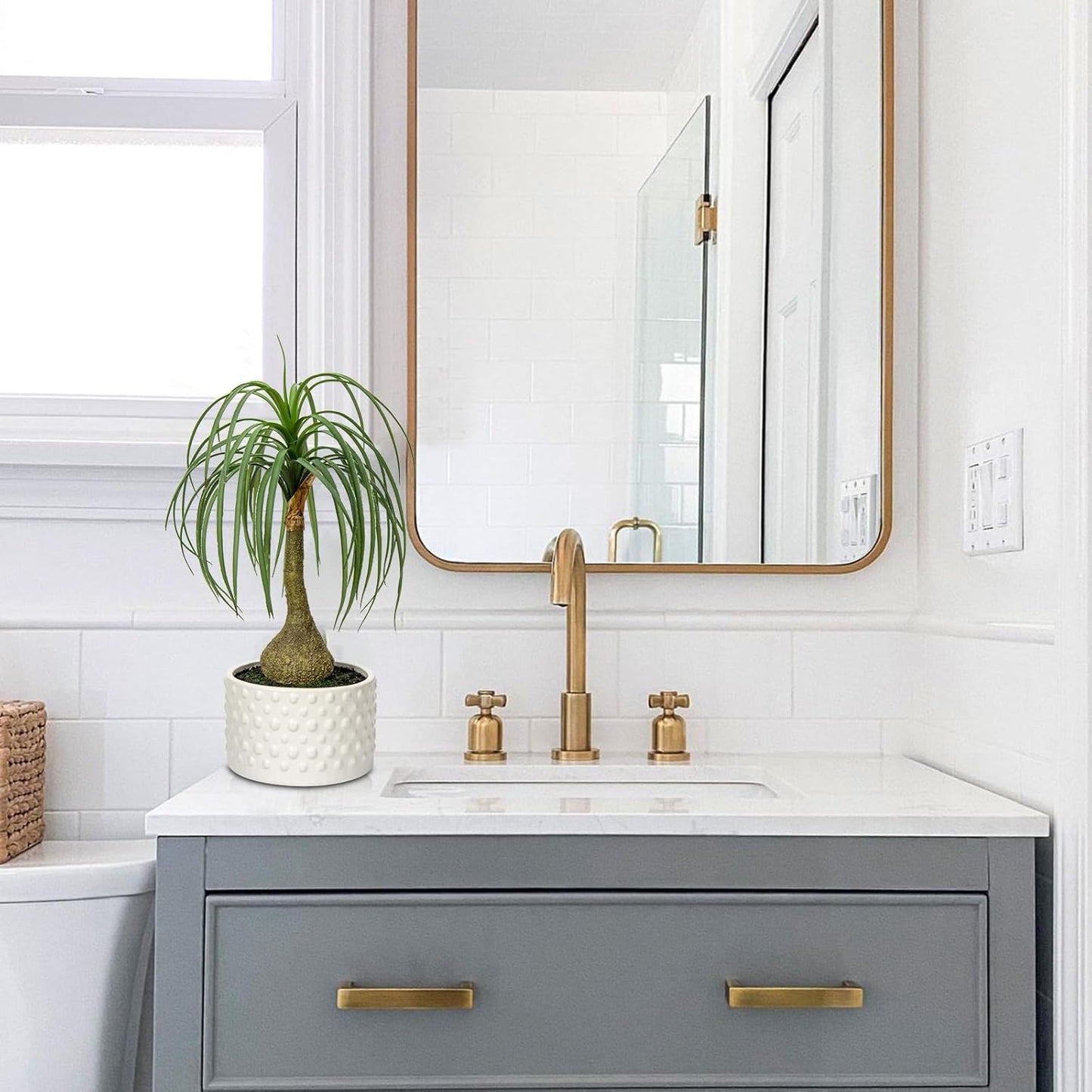 Hollyone Fake Plants Artificial Potted Plants Artificial Ponytail Palm Plant in Pots Faux Bonsai Plants for Office Table Desk Shelf Bathroom Bedroom Greenery Decoration Room Indoor Home Decor