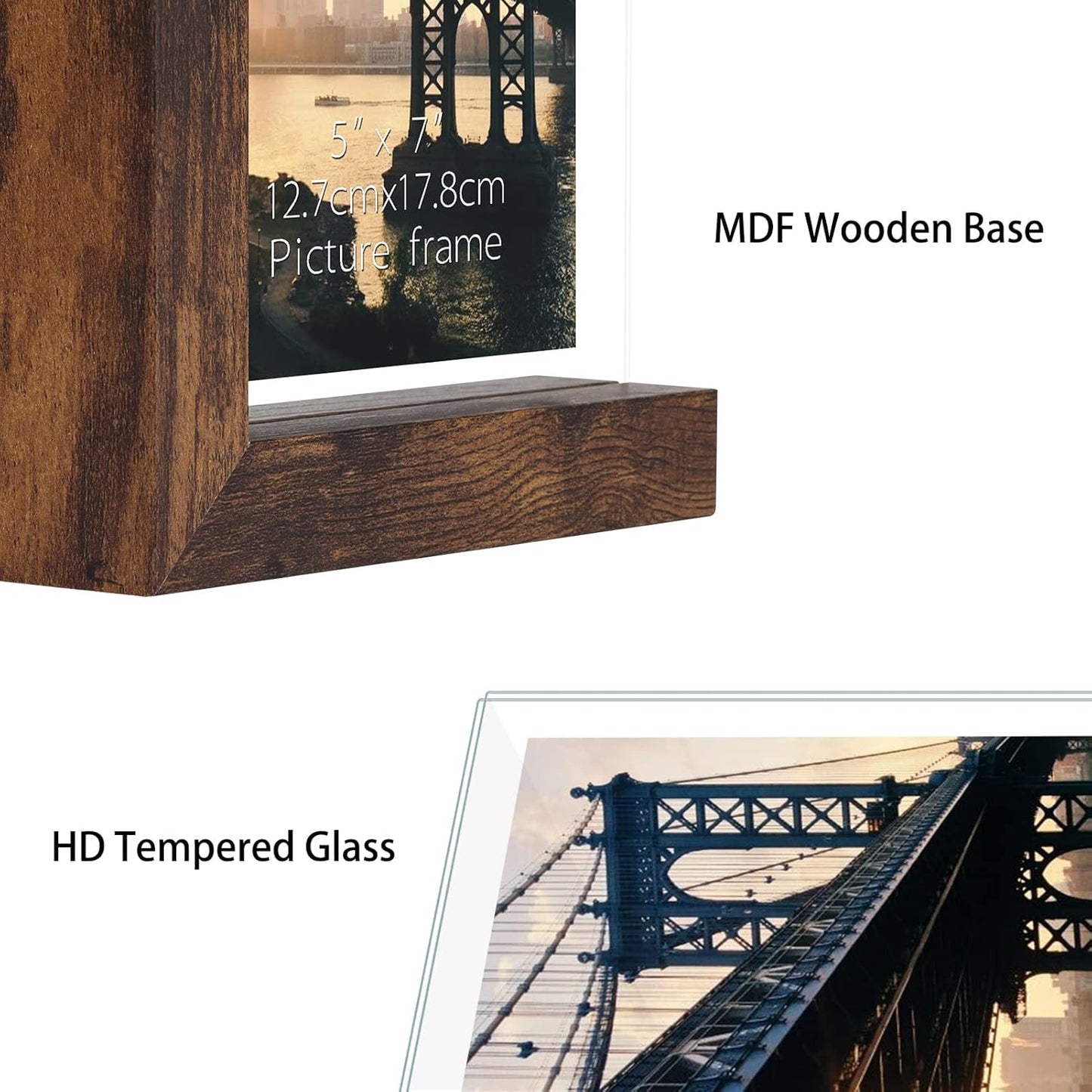 Lavezee 5x7 Picture Frames Set of 2, Double Sided Frame Display Holder with Rustic L Shaped Horizontal Vertical Stand for 5 by 7 Photo, Desktop or Tabletop Decor