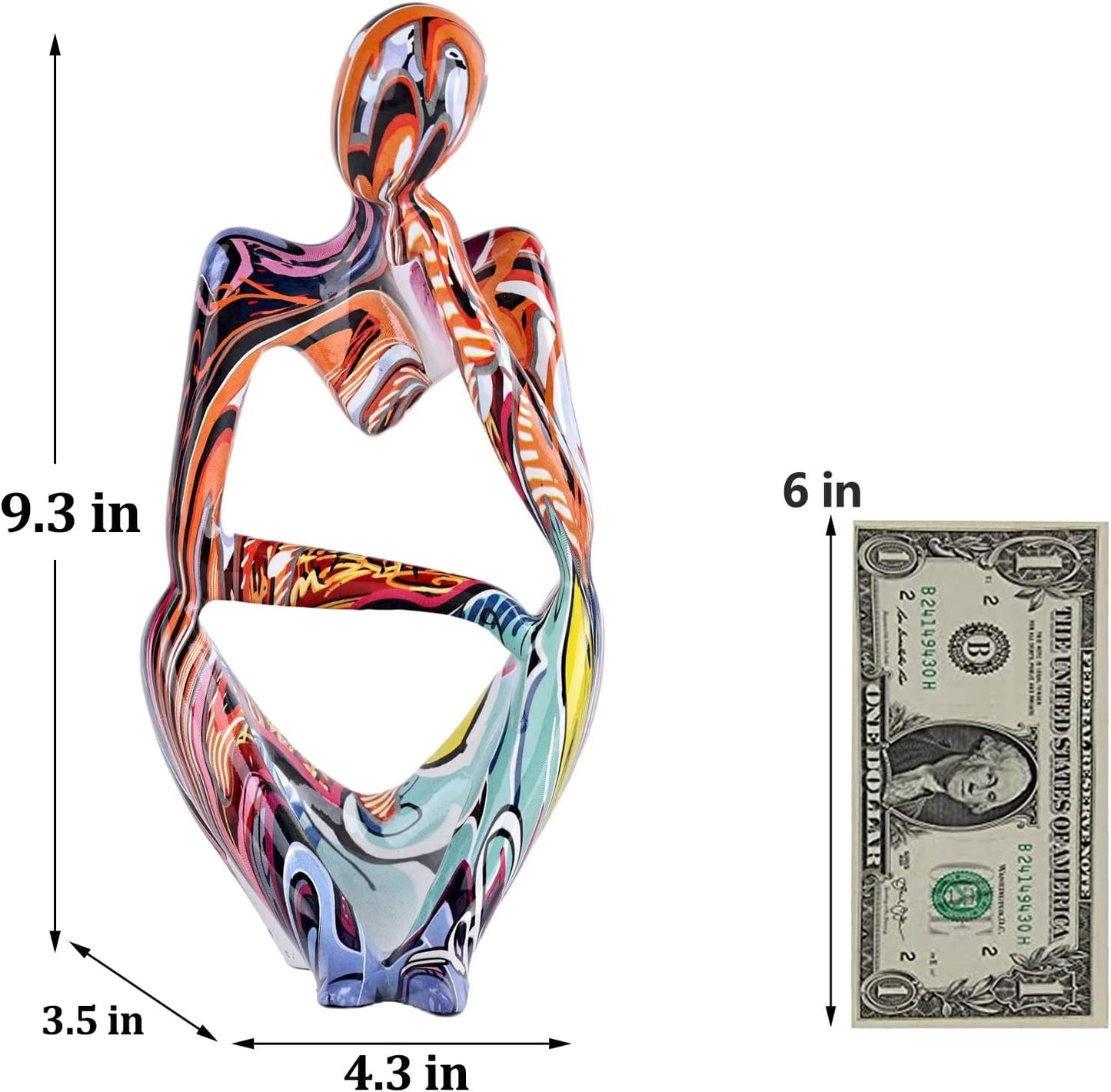 Large Minimalist Abstract Graffiti Right Thinker Statue, Colorful Art Meditation The Thinker Figurine Ornaments, Bookshelf Coffee Table Decor Home Office Desk tabletop Living Room Decor Figurine