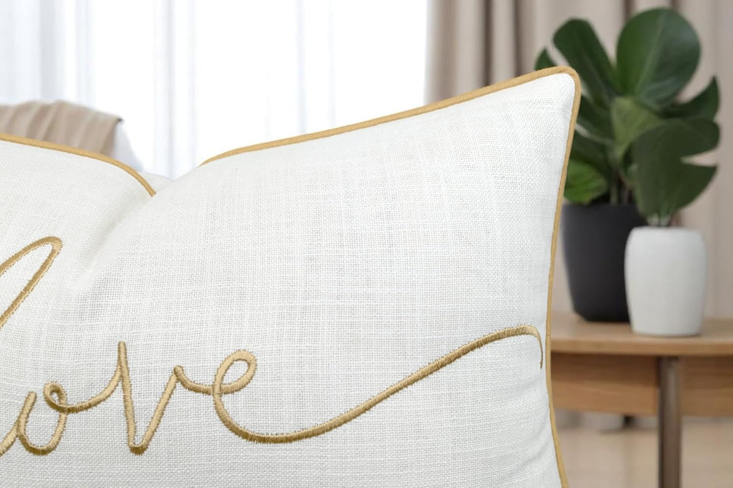 Love Sentiment Embroidered Lumbar Accent Throw Pillow Cover - Newlyweds, Bedroom Decor, Sofa - 12x18, Ivory