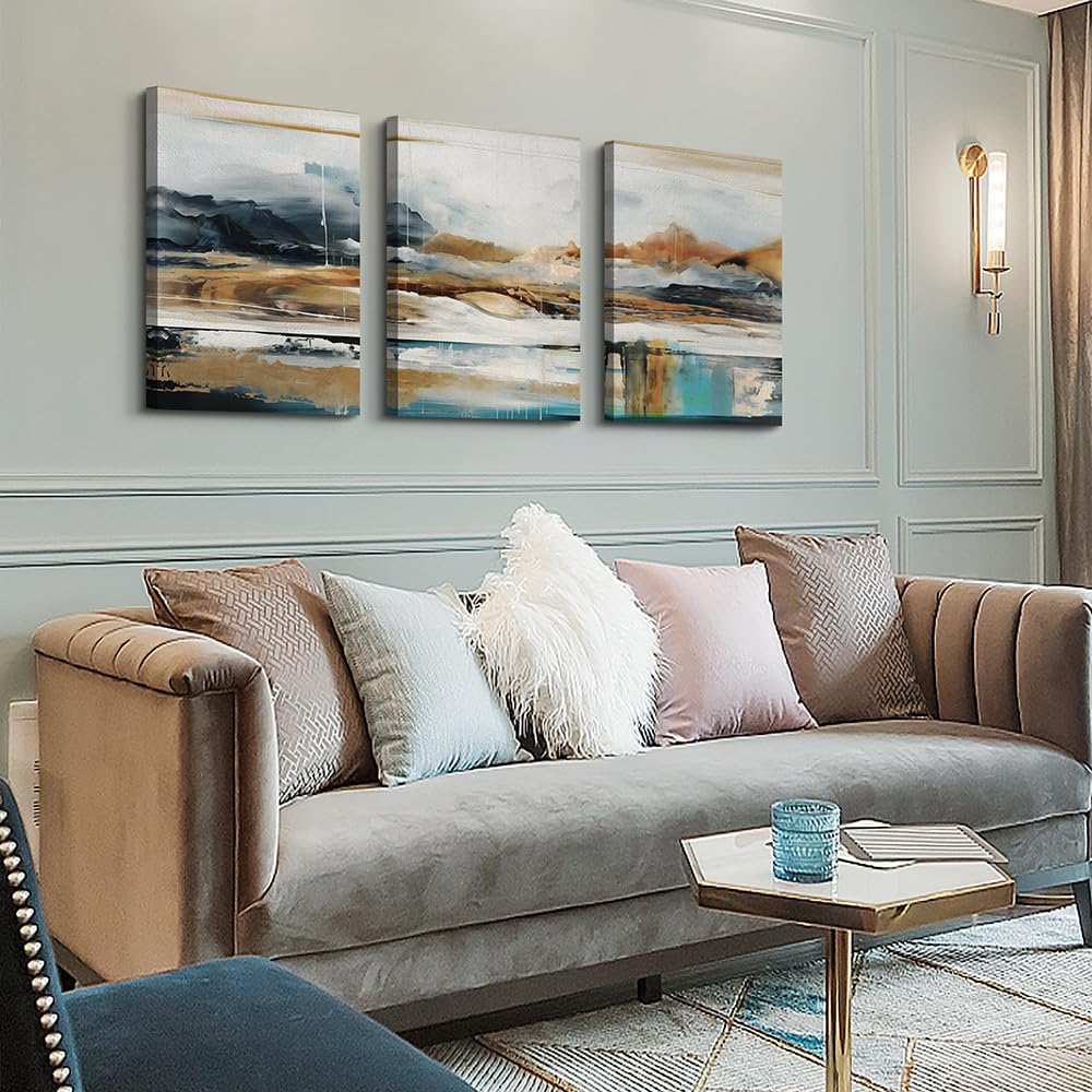 MHARTK66 Large Canvas Wall Art For Living Room Modern Bedroom Wall Decor Abstract Ink Painting Canvas Prints for Home Decorations Ready to Hang Office Inspiration Posters Pictures Artworks 3 Piece