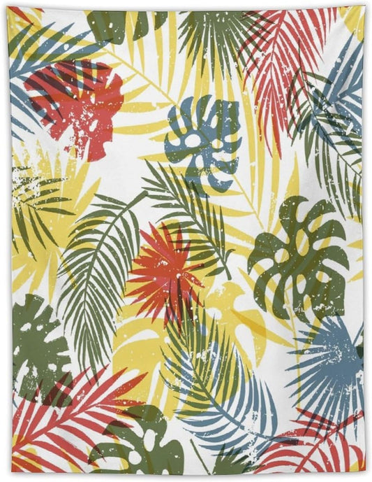 ICMOLYYENLO Boho Green Leaves Tapestry, Mid Century Abstract Tropical Palm Leaves Modern Minimalist Geometric Wall Hanging, Neutral Home Decor Art for Living Room Bedroom Dorm 60x60 Inch