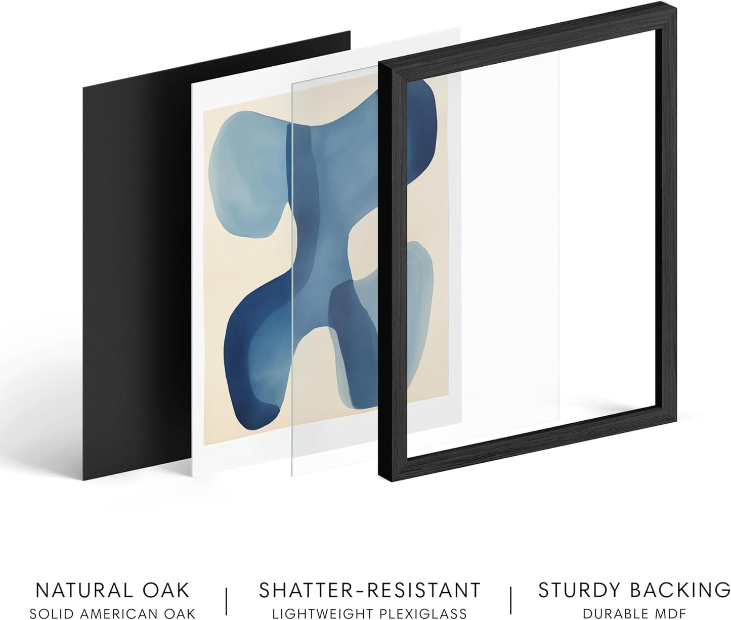 HAUS AND HUES Modern Abstract Wall Art - Blue and Green Living Room Art, Modern Artwork for Walls, Minimalist Picture for Living Room(Blue Shapes, Black Frame, 12x16)