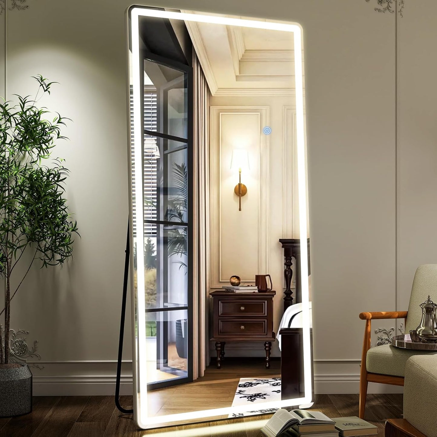 GLSLAND LED Full Length Mirror - 71"x30" Floor Standing Mirror with Light for Bedroom/Cloakroom -Dimmable & 3 Color Lighting/Wall Mounted Full Body Mirrors