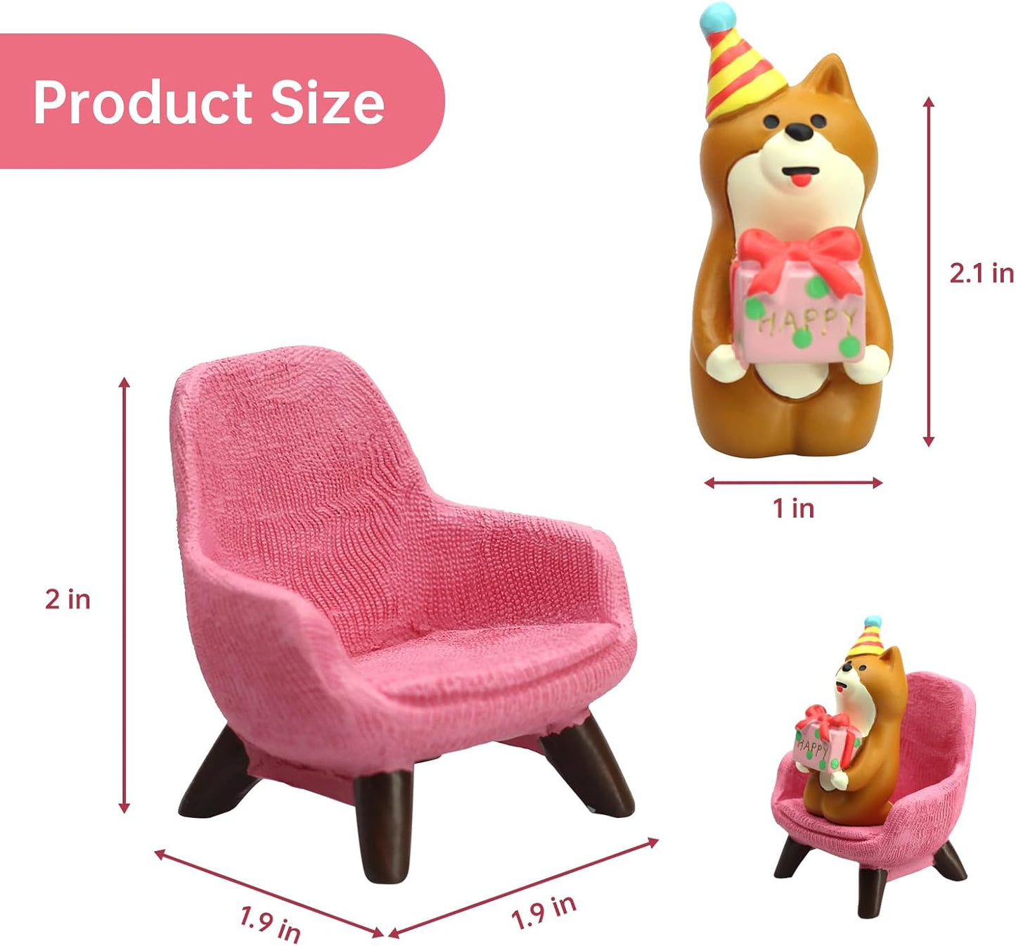 Cute Mini Puppy Holding a Gift Figurine - Resin Dog for Office, Home Decoration for Dog Lovers - Pink Sofa