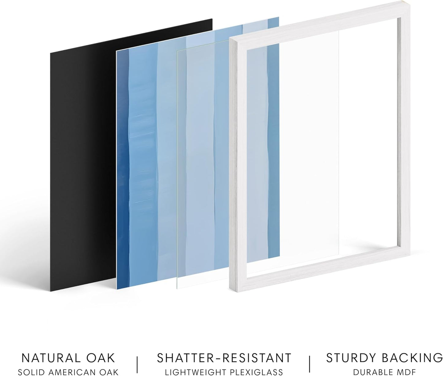 HAUS AND HUES Modern Abstract Wall Art - Blue and Green Living Room Art, Modern Artwork for Walls, Minimalist Picture for Living Room(Painted Stripes, White Frame, 16x20)