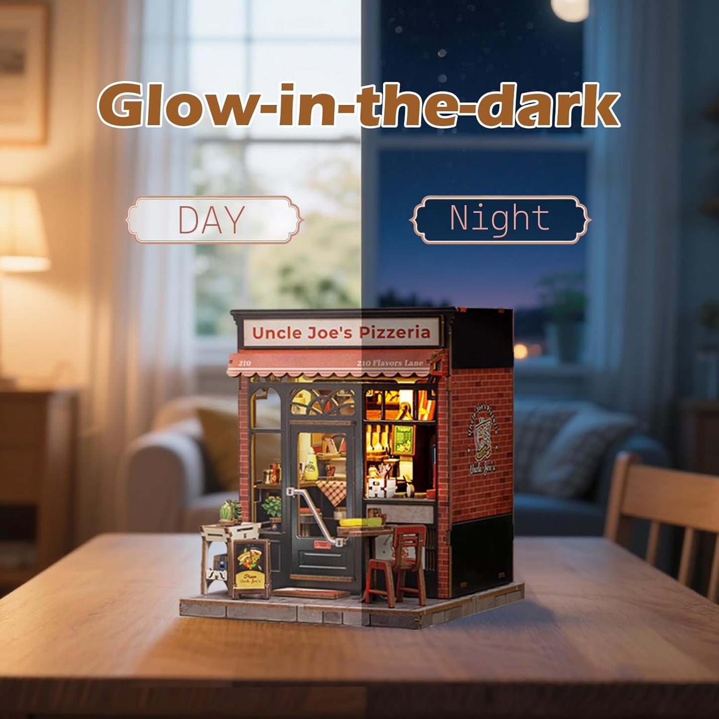 Fsolis Book Nook Kit - 3D Wood Puzzles for Adults, 285 pcs, DIY Bookshelf Scene Miniature Kit, Tiny House Mini Craft Model Gifts for Women (Uncle Joe's Pizzeria)