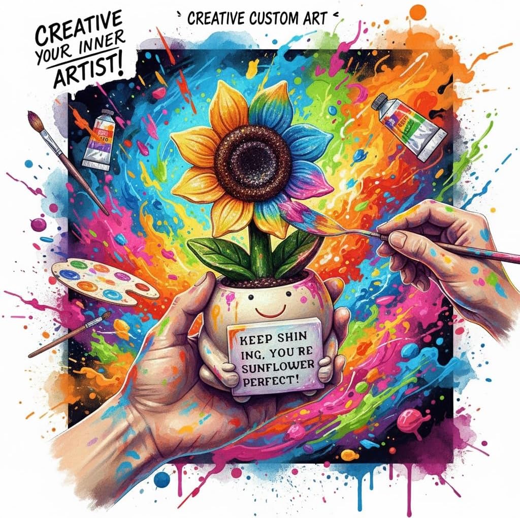 Inspirational Sunflower Gifts for Women Men, Keep Shining Resin Desk Decor, Cute Mini Plant Pot Figurine - Unique Thinking of You Encouragement Present for Coworker Friend Get Well Soon (Sunflower)